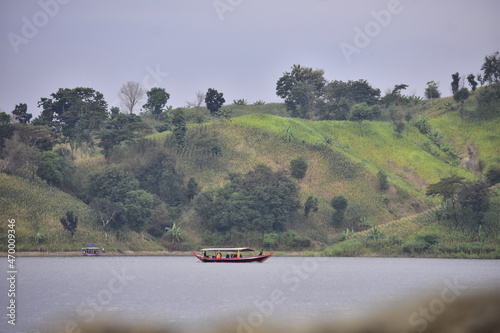 The beauty of the panorama of Cacaban Reservoir is a dam located in Kedungbanteng District, Tegal Regency, Central Java, Indonesia. photo