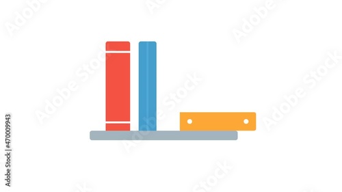 Bookshelf flat animation icon. Stack of Books on the wall with bookshelves on white background illustration simple design. 4k videon motion design. photo