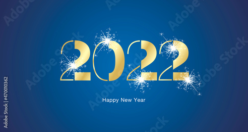2022 Happy New Year modern cut of black light typography sparkle firework golden white blue color vector greeting card