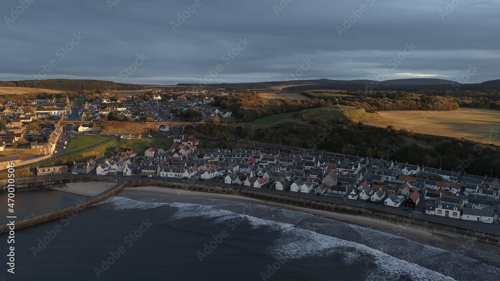 Pennan, Scotland, UK, Town Beach Area Aerials
