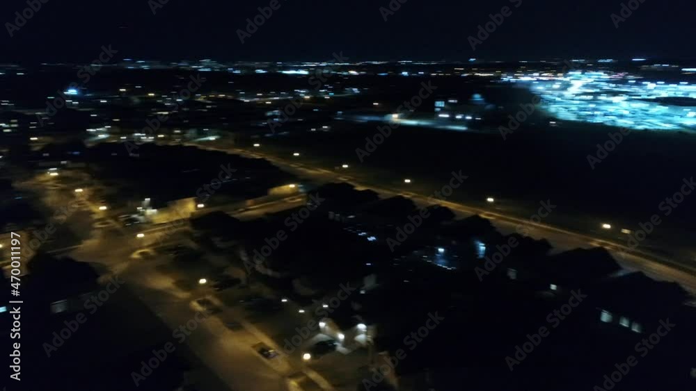 Left To Right Circular Panorama Aerial View Of New Subdivision In City At Night Left To Right Circular Panorama Aerial View Of New Subdivision In City At Night