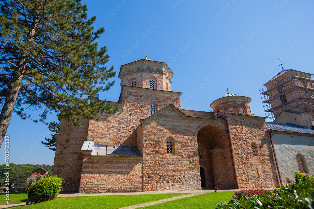 The Zica Monastery, serbian orthodox medieval monastery, early 13th century. Summer beautiful day. Kraljevo, Serbia, Europe.