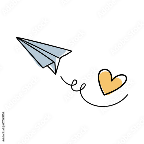 Love doodle. Heart shape and paper plane vector doodle illustration. 