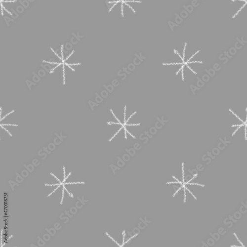 Hand Drawn Snowflakes Christmas Seamless Pattern. Subtle Flying Snow Flakes on chalk snowflakes Background. Beauteous chalk handdrawn snow overlay. Bewitching holiday season decoration.