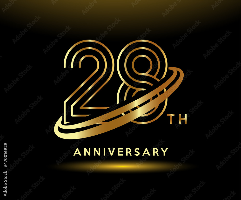 Fototapeta premium Golden 28 year anniversary celebration logo design inspiration