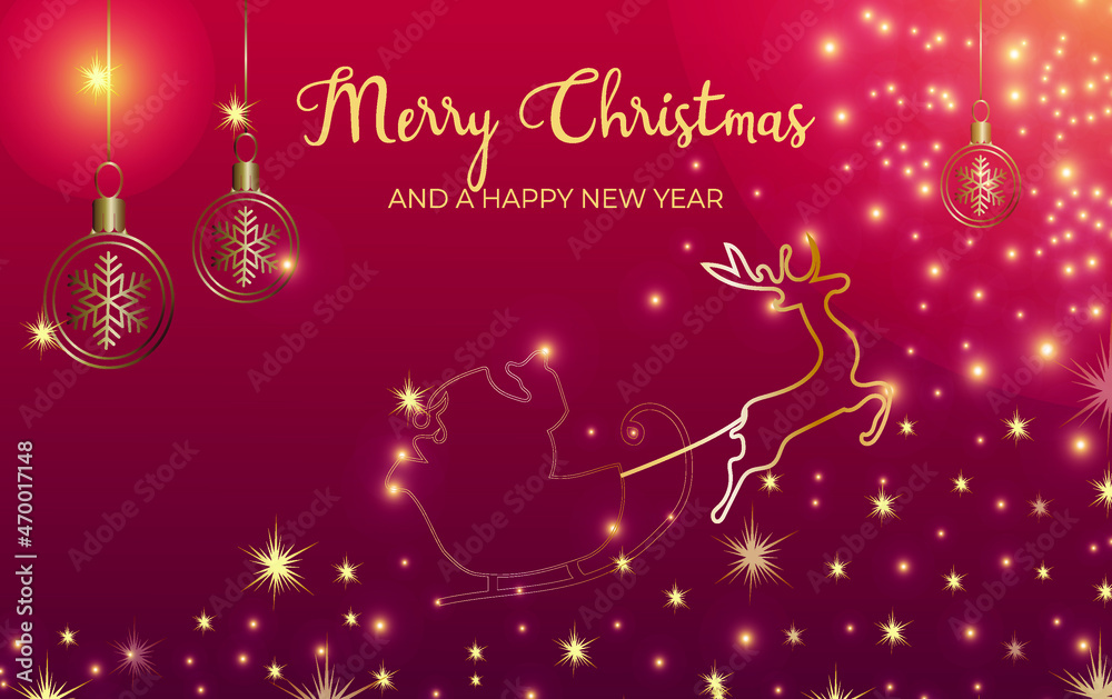Merry Christmas Background Santa with Reindeer Card, Banner, Invitation, Greeting Vector Illustration Template 