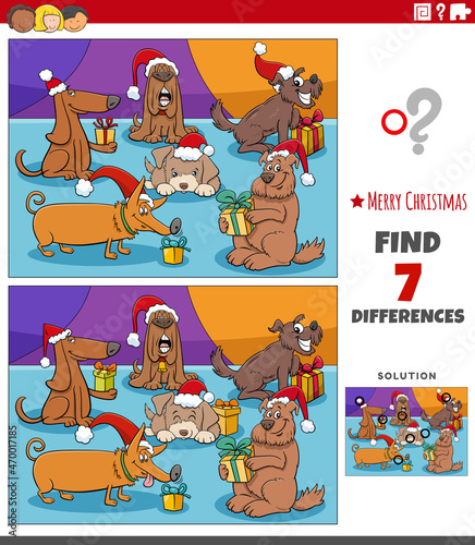 differences game with dogs characters on Christmas time