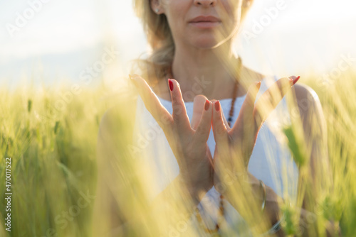 Yogic hand gesture, Kundalini Yoga   , Close-up of the hands of a man who meditate inside