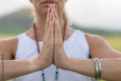 Yogic hand gesture, Kundalini Yoga  ,  Close-up of the hands of a man who meditate inside