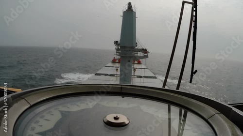 Merchant vessel going forward view from the bridge gyro compass