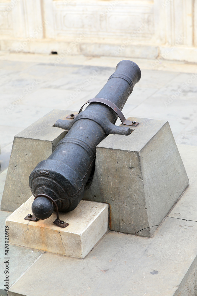 Ancient Chinese iron cannon is in a park, Beijing