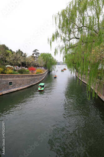 tourists take pleasure boats in the park.