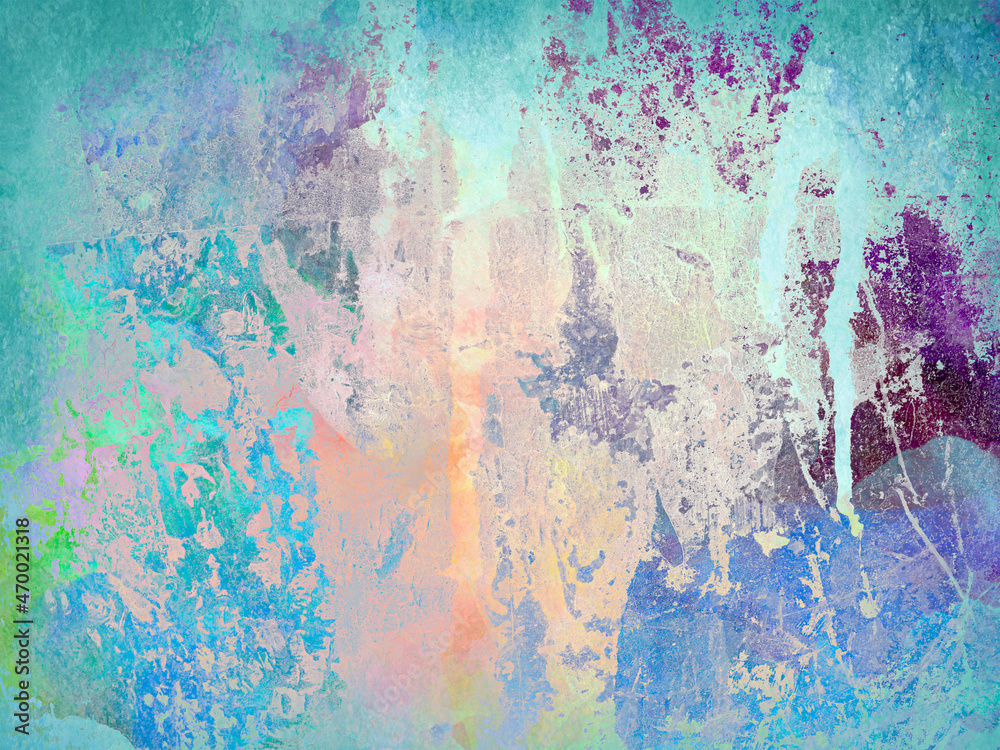 grunge background texture, blue pink purple green and peach paint spatter and distressed textured design, grungy rusted background metal 