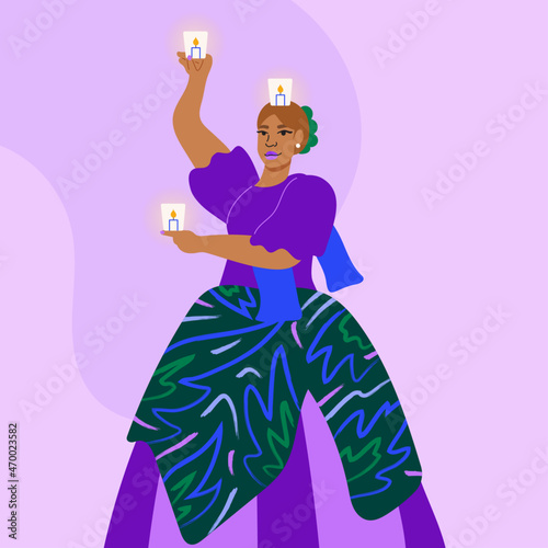 Illustration of woman performing Philippine folk candle dance