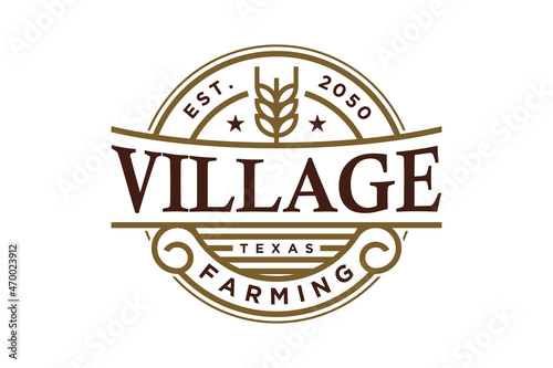 Vintage Retro Western Label Typography logo design farm farming field grain wheat texas