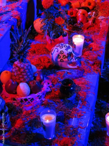 day of the dead altar at night, Mexico photo