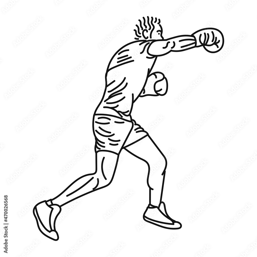 Fototapeta premium professional boxer black line illustration