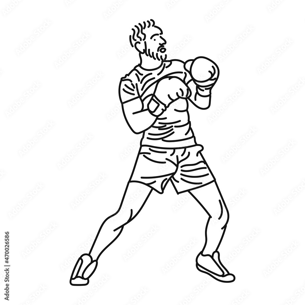 professional boxer black line illustration