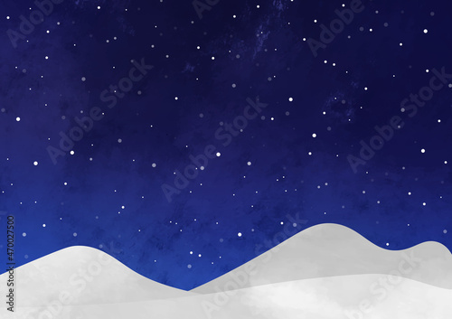 水彩　テクスチャ　冬　雪　青　空　背景　壁紙 © ontamaudon