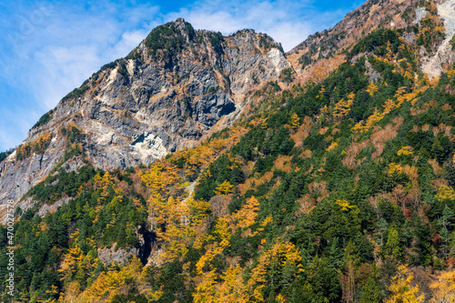 A closeup shot of the rugged face of Mount Myojin. 
