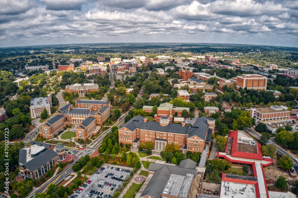 Aerial View of a large Public University in Athens, Georgia