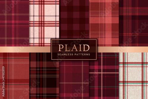 Red plaid seamless patterned background vector set