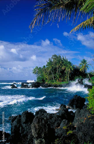Tropical paradise coastline on the rugged shores of Maui Hawaii photo