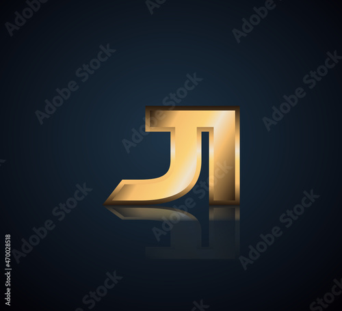Modern Initial logo 2 letters Gold simple in Dark Background with Shadow Reflection JI