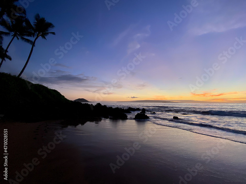 Tropical beach at sunset in Maui Hawaii