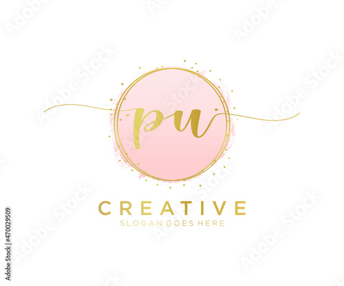 Initial PU feminine logo. Usable for Nature, Salon, Spa, Cosmetic and Beauty Logos. Flat Vector Logo Design Template Element.