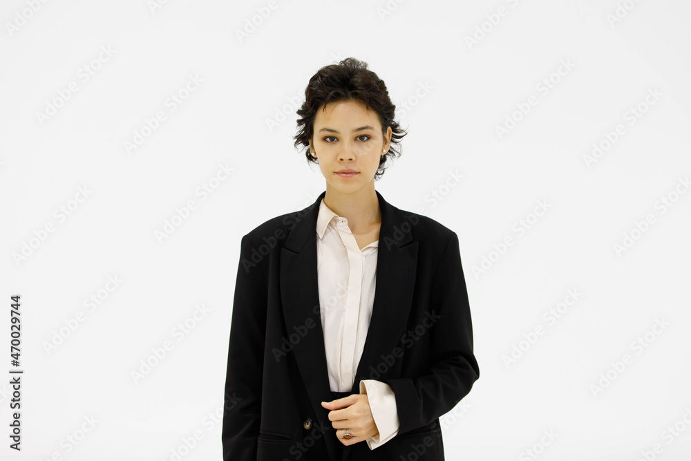 Serious businesswoman in suit on white background Serious businesswoman in suit on white background
