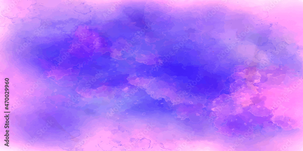 Obraz premium abstract pink and purple gradient watercolor background with brush stroke and clouds splashes. Grungy colorful background. Colorful watercolor background puffy clouds in bright colors of blue magenta.
