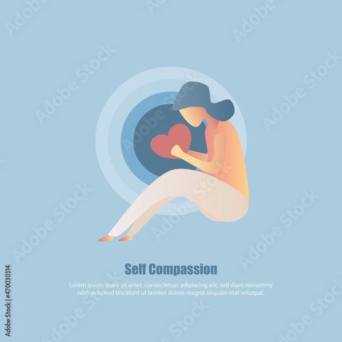 self care and self compassion concept,Power of Being Kind to Yourself,understanding toward ourselves when we suffer fail,Vector illustration.