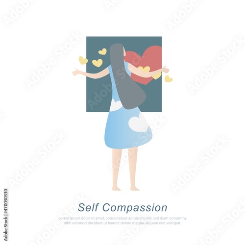 self care and self compassion concept,Power of Being Kind to Yourself,understanding toward ourselves when we suffer fail,Vector illustration.