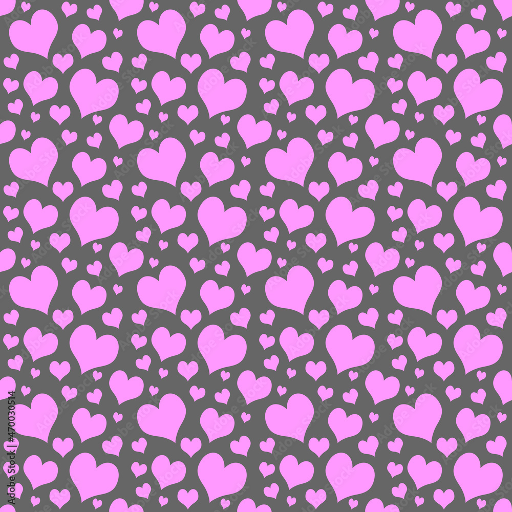 Seamless pink cute heart pattern on dark gray background. Seamless pink cute heart pattern on dark gray background.