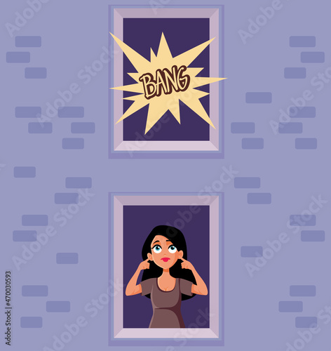 Upstairs Neighbors Making Loud Noises Vector Cartoon