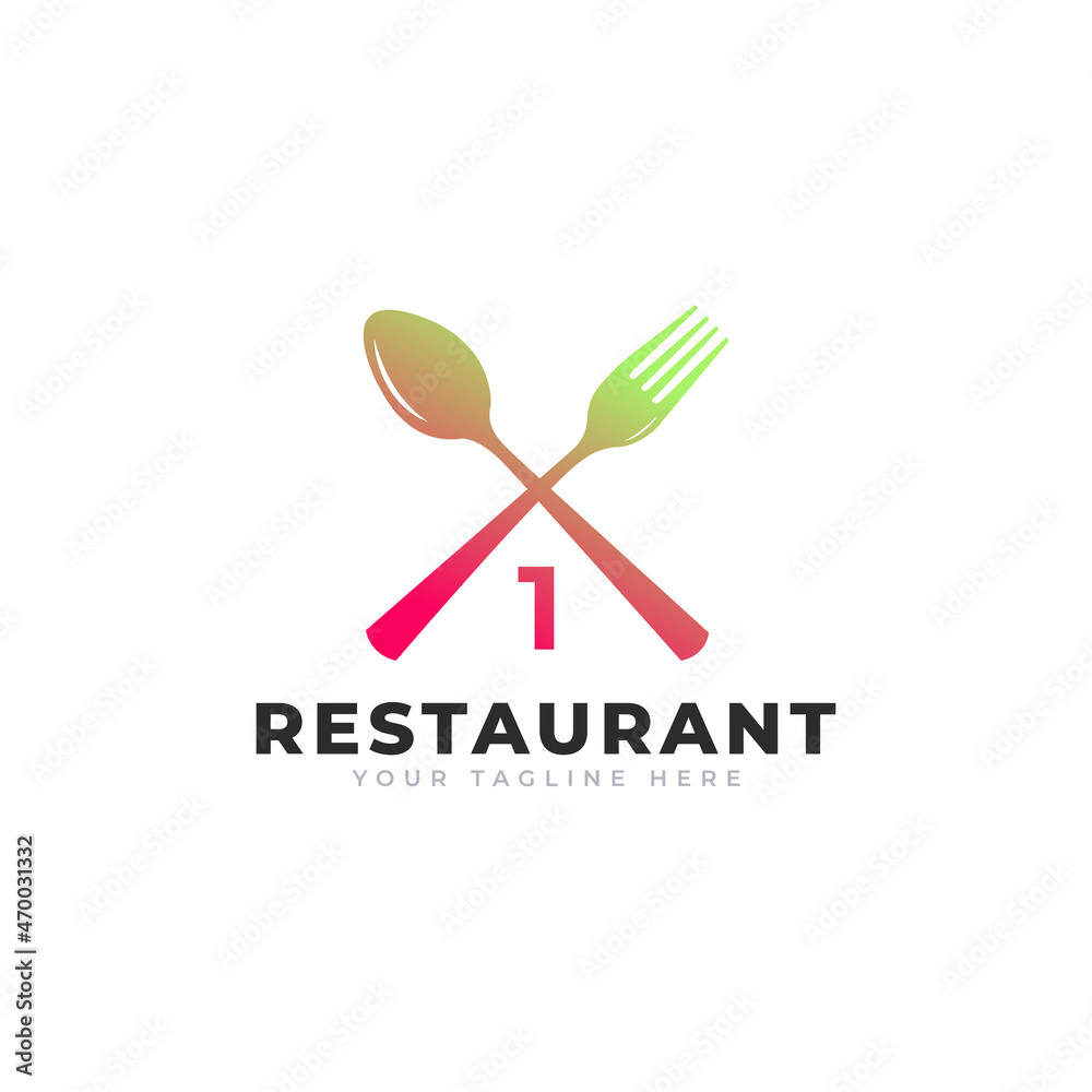 Restaurant Logo. Number 1 with Spoon Fork for Restaurant Logo Icon Design Template Restaurant Logo. Number 1 with Spoon Fork for Restaurant Logo Icon Design Template