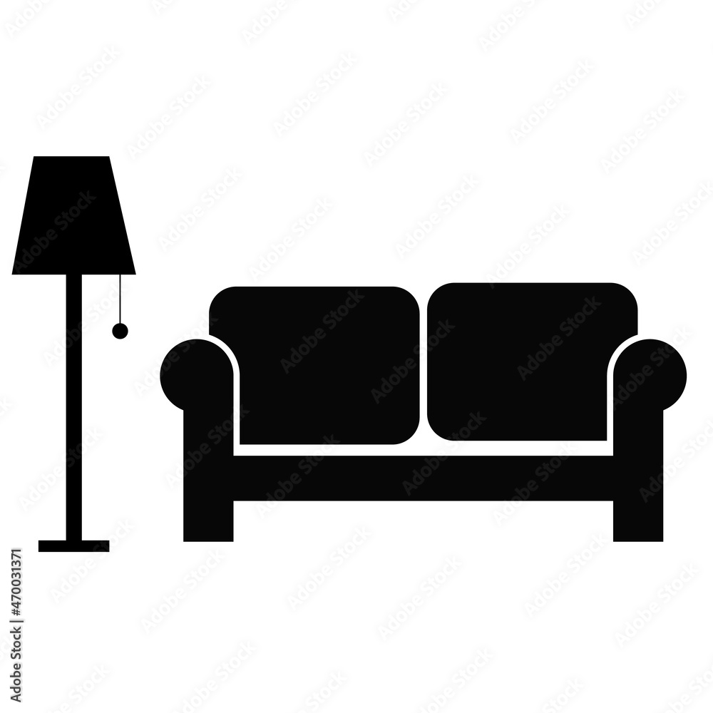 sofa and lamp icon on white background. symbol of living room. home sign. flat style. sofa and lamp icon on white background. symbol of living room. home sign. flat style.