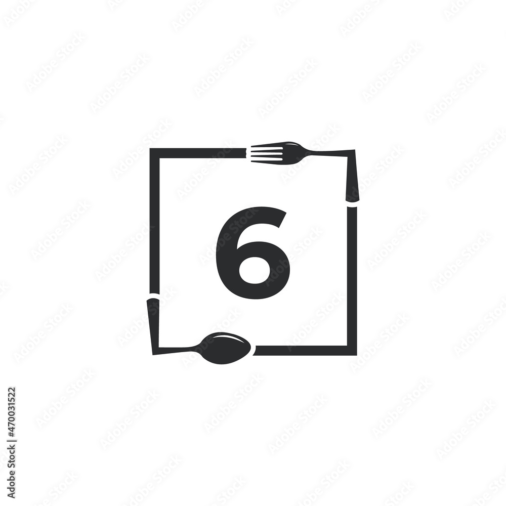 Restaurant Logo. Number 6 with Spoon Fork for Restaurant Logo Icon Design Template Restaurant Logo. Number 6 with Spoon Fork for Restaurant Logo Icon Design Template