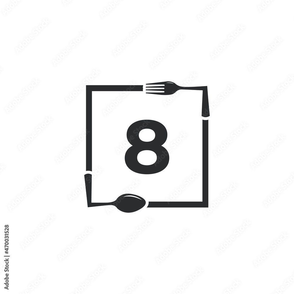 Restaurant Logo. Number 8 with Spoon Fork for Restaurant Logo Icon Design Template Restaurant Logo. Number 8 with Spoon Fork for Restaurant Logo Icon Design Template