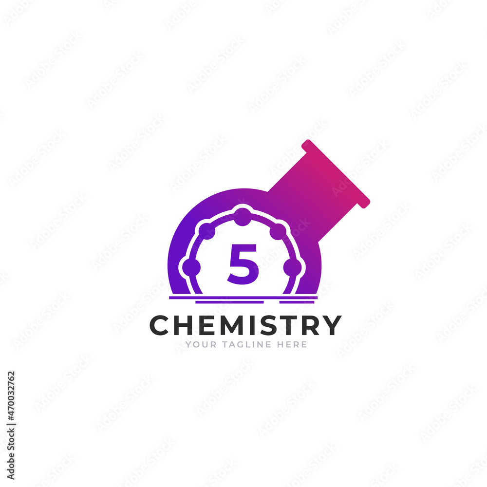 Number 5 Inside Chemistry Tube Laboratory Logo Design Template Element