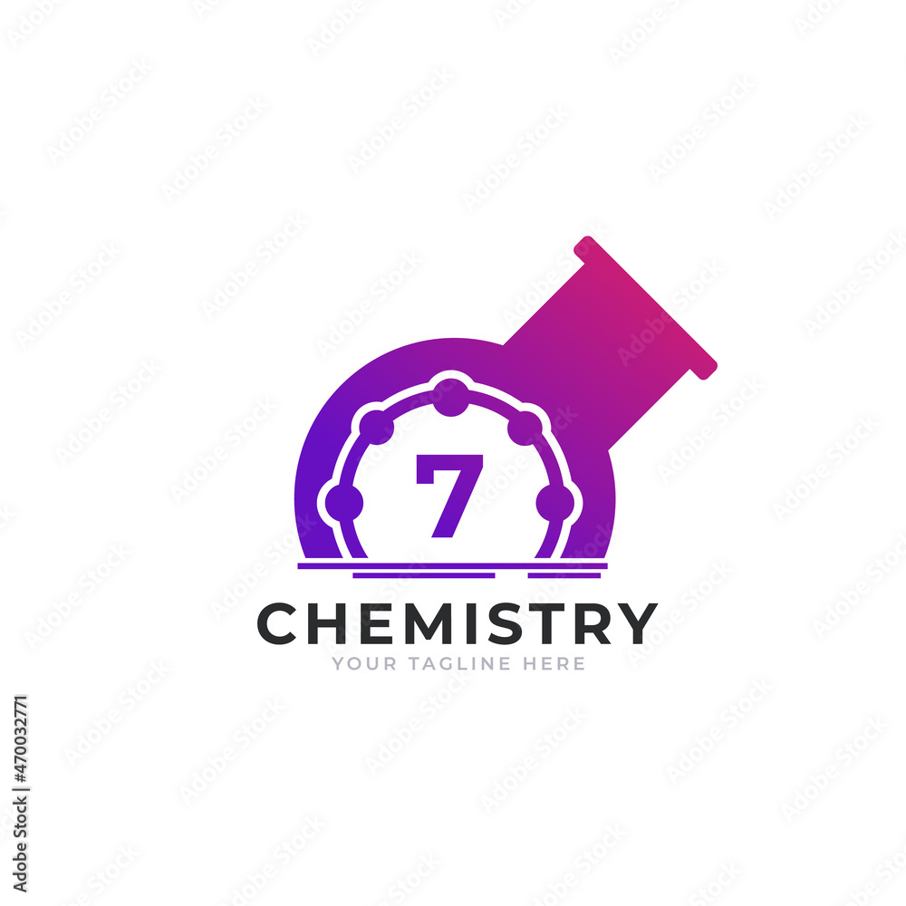 Number 7 Inside Chemistry Tube Laboratory Logo Design Template Element