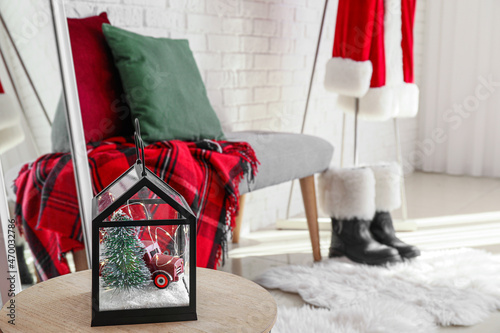 Christmas decor, bench with...