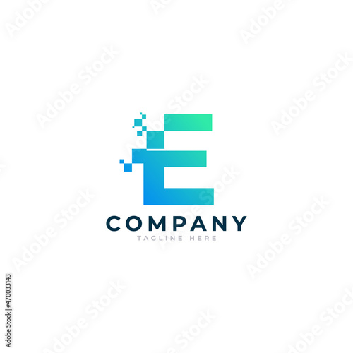 Tech Letter E Logo. Blue and Green Geometric Shape with Square Pixel Dots. Usable for Business and Technology Logos. Design Ideas Template Element. © free