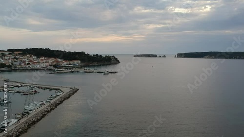 Aerial view of the beautiful seaside city of Pylos located in western Messenia in Peloponnese, Greece photo
