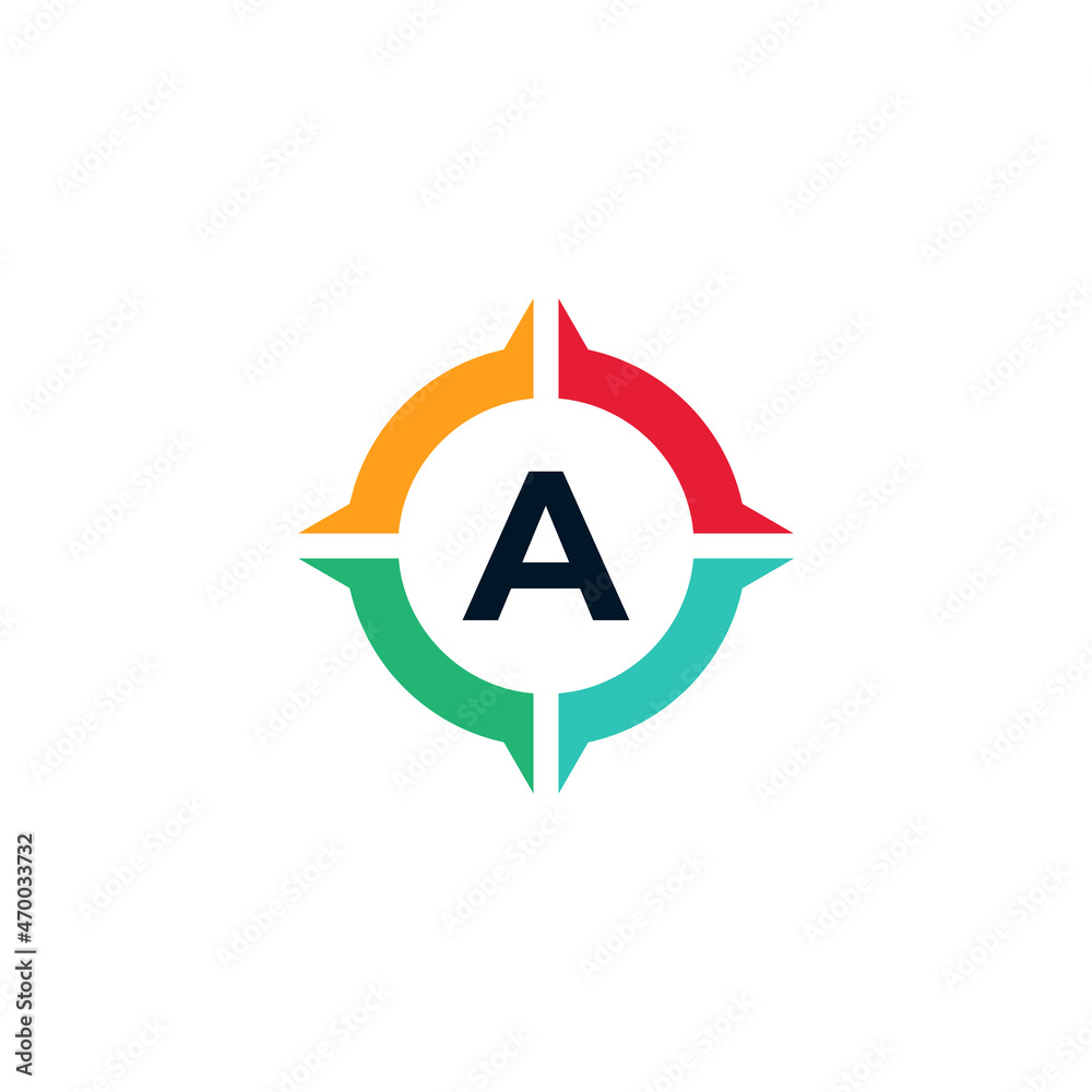 Colorful Letter A Inside Compass Logo Design Template Element Colorful Letter A Inside Compass Logo Design Template Element