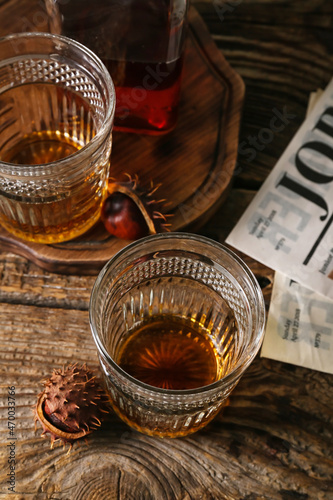 Glasses of chestnut whiskey...