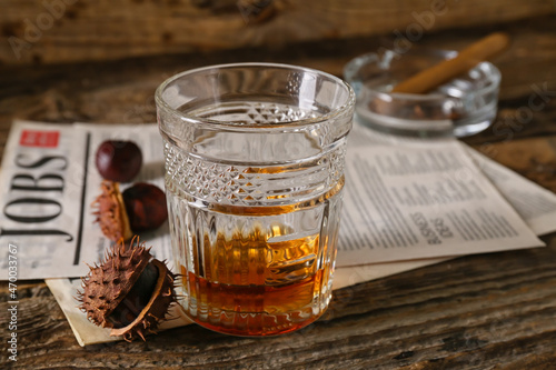 Glass of chestnut whiskey o...