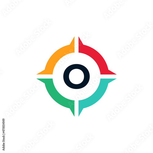 Colorful Letter O Inside Compass Logo Design Template Element