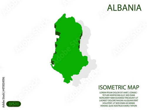 Green isometric map of Albania elements white background for concept map easy to edit and customize. eps 10